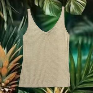 Linda Allard Ellen Tracy Silk Merino Cashmere Knit Ivory Tank Size Medium